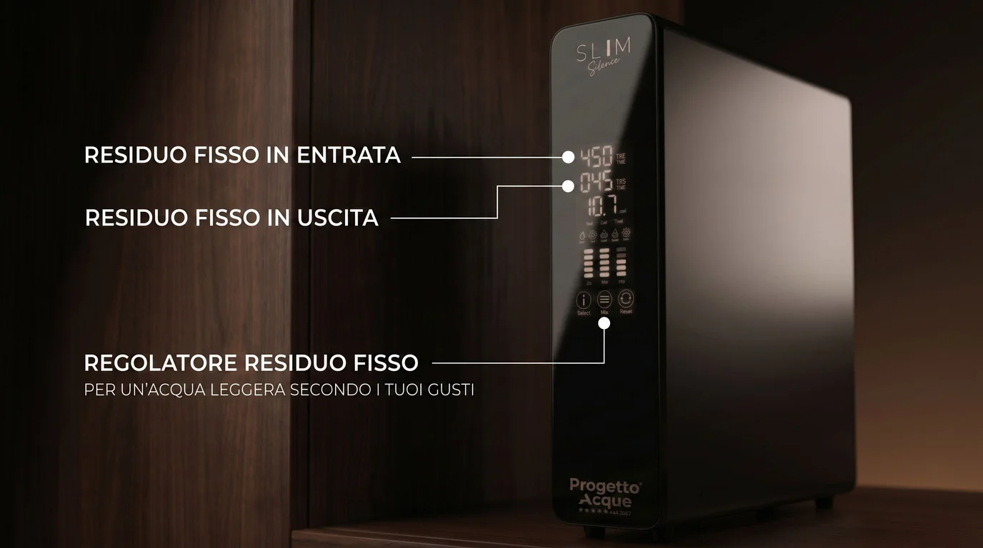 Infografica SLIM Silence: residuo fisso in entrata, in uscita e regolatore